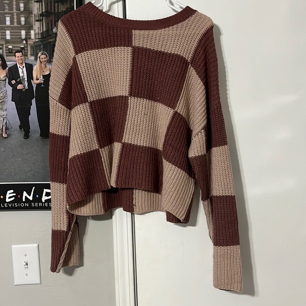 Love tree pink checkered knit sweater